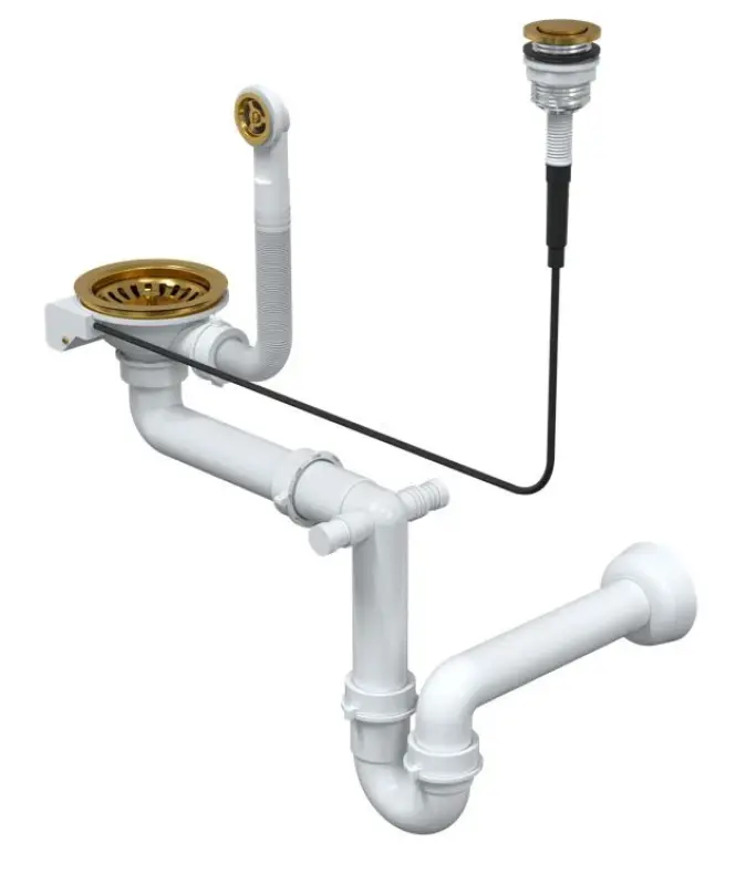 Quadri London zlati odtočni set za pomivalno korito vključno s prelivom in gumbom za odpiranje s pritiskom zlata 1208956064