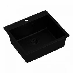 Quadri Sheffield črno granitno vgradno pomivalno korito 57x50cm z izvrtino za armaturo in črnim čepom 1208956076