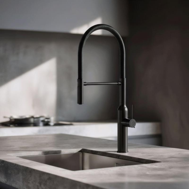 Quadri Stamford visoka kuhinjska pipa s fleksibilnim izlivom mat črna 1208956079