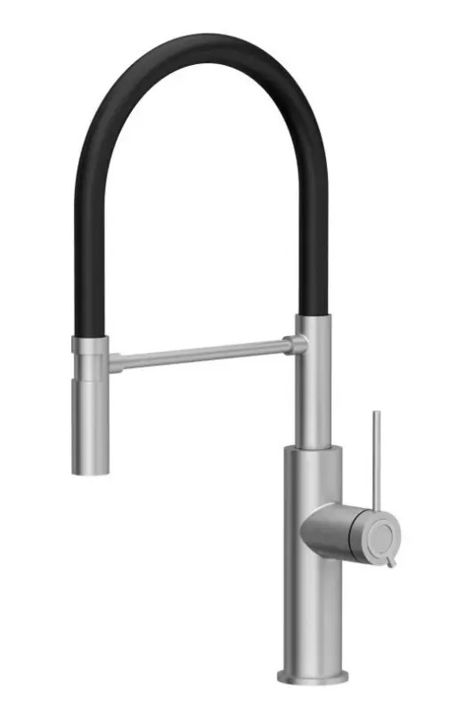 Quadri Retford kuhinjska armatura iz nerjavečega jekla s fleksibilnim črnim izlivom 1208956089