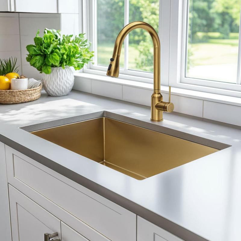 Quadri Stamford kuhinjska pipa zlata z izvlečno prho in razpršilno funkcijo 1208956093