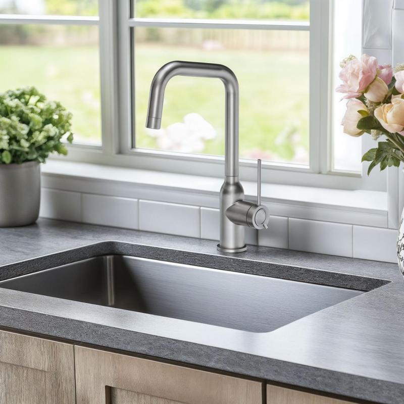 Quadri Stamford kuhinjska armatura iz nerjavečega jekla z vrtljivim kotnim izlivom 1208956097