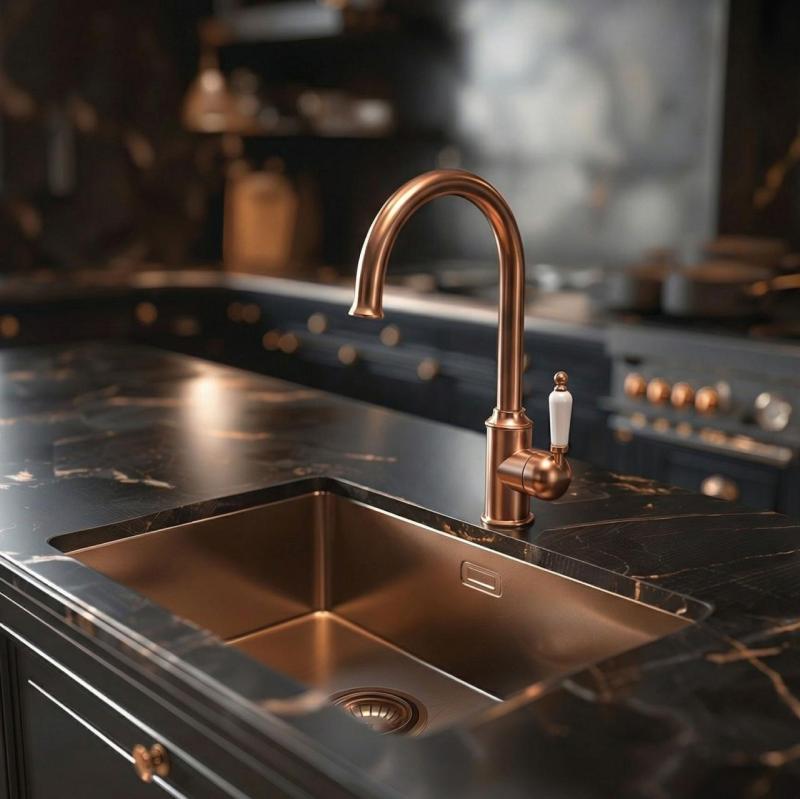 Quadri Worksop klasična nostalgična kuhinjska pipa iz medenine s PVD premazom in keramičnim ročajem 1208956101