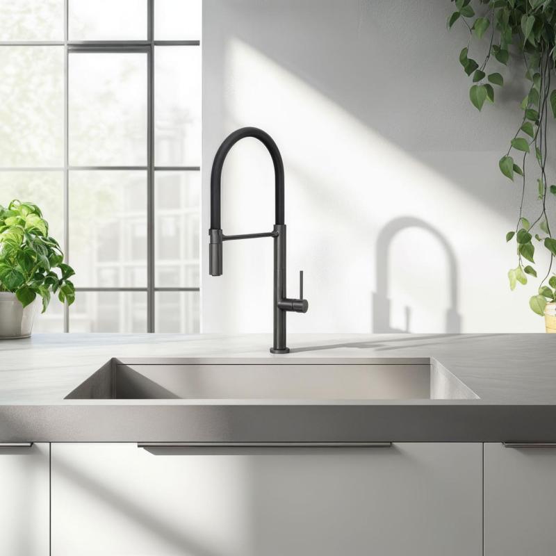 Quadri Brighton kuhinjska pipa gun metal s črno fleksibilno cevjo 1208956104