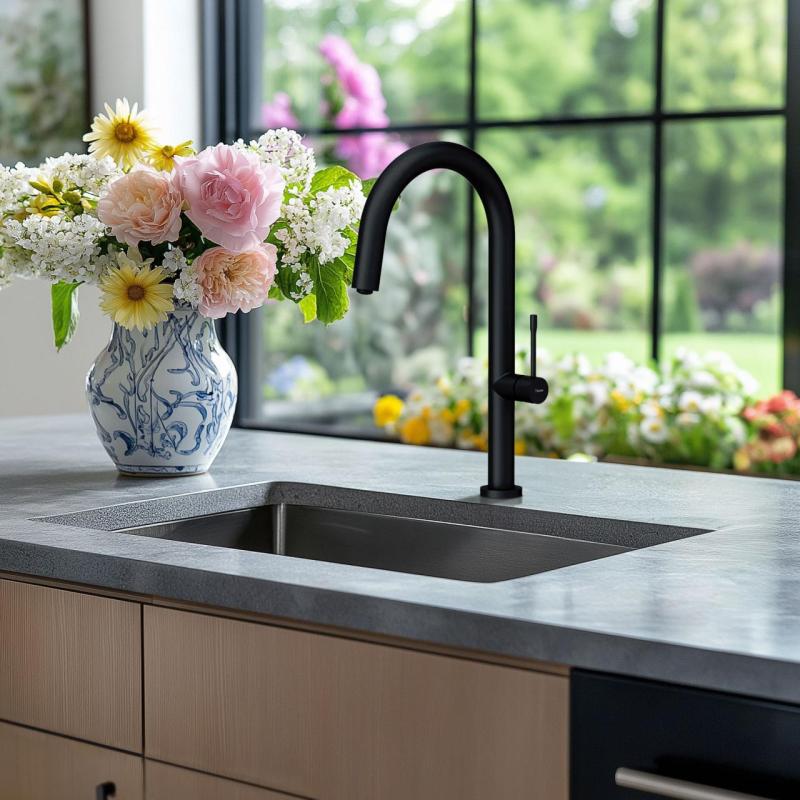 Quadri Brighton kuhinjska armatura mat črna z vrtljivim izlivom 1208956107