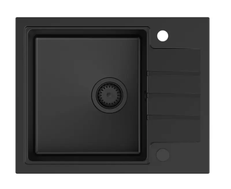 Quadri Cardigan črna granitna vgradna pomivalno korito s črnim zamaškom z odcejalno površino, obojestransko, 62x50 cm, 1208956163