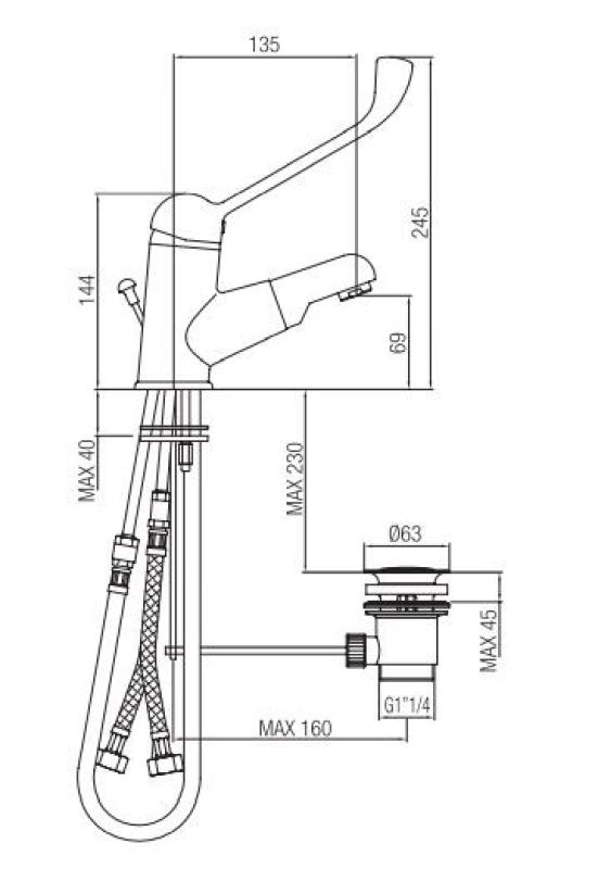 PB Clinic pipa za umivalnik za invalide z dolgo ročico in izvlečno izlivno cevjo krom 1208956272