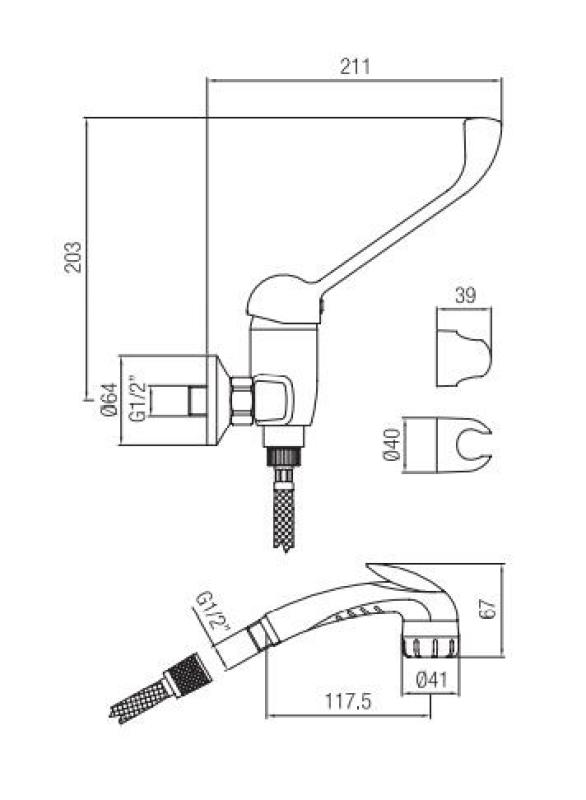 PB Clinic tuš pipa za invalide z dolgo ročico kromirana s pršno ročko 1208956283