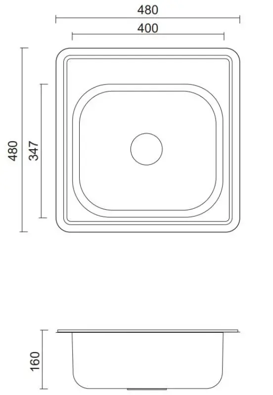 Aquadesign Basic kvadratni nerjaveči pomivalni korit 48x48cm za vgradnjo z odprtino za pipo 1208956284