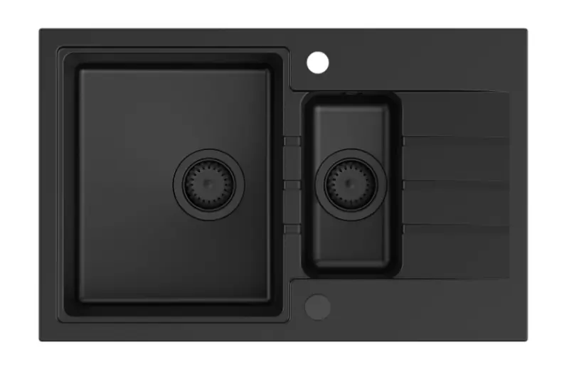 Quadri Cardigan črna 1,5 granitna vgradna pomivalna korita z odcejalnikom, obojestranska, 78x50cm, s črnim čepom 1208956315