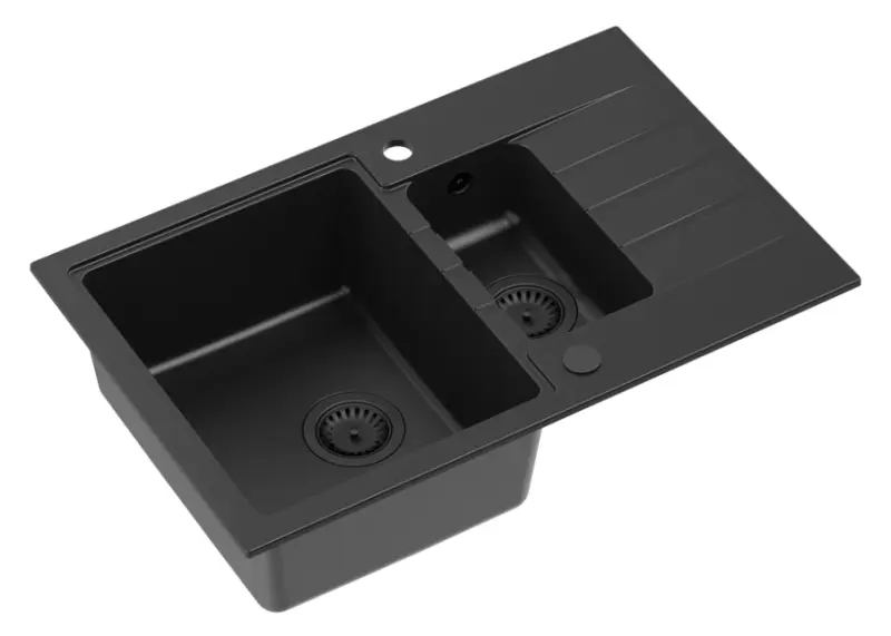 Quadri Cardigan črna 1,5 granitna vgradna pomivalna korita z odcejalnikom, obojestranska, 78x50cm, s črnim čepom 1208956315
