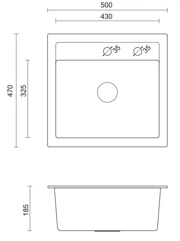 Quadri London granit antracitni pomivalno korito 50x47 cm z odprtino za pipo vgradnja 1208956320