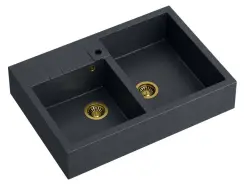Quadri Minister Dvojno Korito pomivalnega korita antracit podeželski model 90x62cm z zlatimi čepi 1208956323