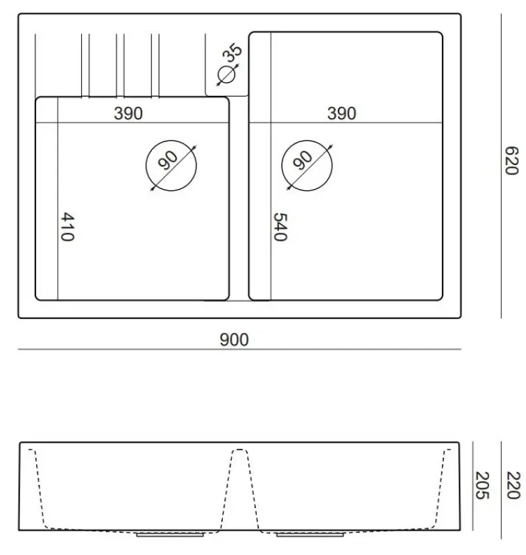 Quadri Minister Dvojno Korito pomivalnega korita antracit podeželski model 90x62cm z zlatimi čepi 1208956323