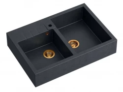Quadri Minister Dvojno Korito za pomivalno korito antracit podeželski model 90x62cm s kovinskimi čepi 1208956324