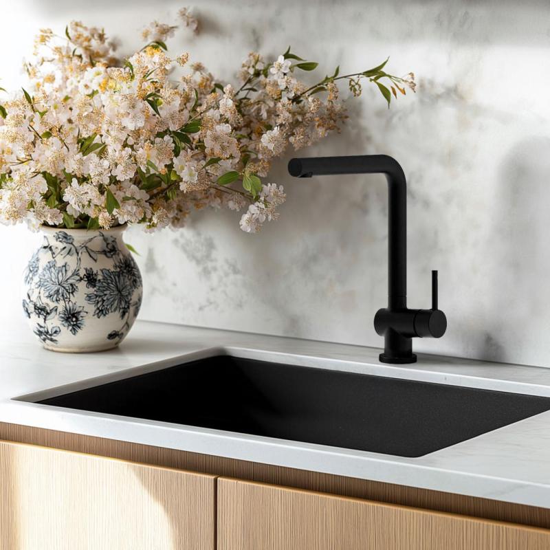 Črno pomivalno korito 50x40 cm za vgradnjo pod pult, nad pult in v ravnino s pultom z nerjavečim jeklenim čepom 1208956395