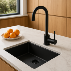 Zwarte spoelbak 50x40cm onderbouw opbouw en vlakbouw met zwarte plug 1208956396