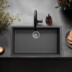 Zwarte grote spoelbak 70x40cm onderbouw, opbouw en vlakbouw met RVS plug 1208956400