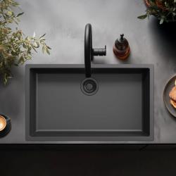 Zwarte grote spoelbak 70x40cm, onderbouw, opbouw en vlakbouw met zwarte plug 1208956401