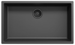 Zwarte grote spoelbak 70x40cm, onderbouw, opbouw en vlakbouw met zwarte plug 1208956401