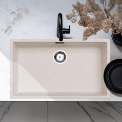 Zandkleurige grote spoelbak 70x40 cm voor onderbouw, opbouw en vlakbouw met RVS plug 1208956404
