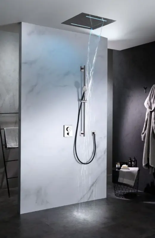 SB Square 316 Vgrajena Dežna Prha Velvet Temptation z LED kromoterapijo in vodnim curkom, brušena PVD pištolska kovina 1208956746