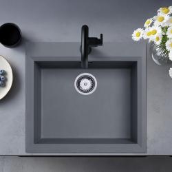 Beton-siva nadgradna umivalnik 58x53 cm z odprtino za pipo in inox čepom 1208956771