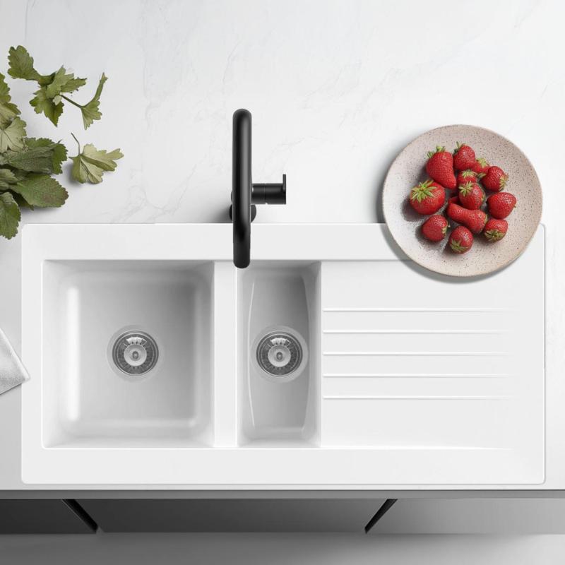 Ausmann Fibre 1,5 bela plastična pomivalno korito, obrnljivo z odcejalnikom, vgradnja 100x50 cm 1208956786