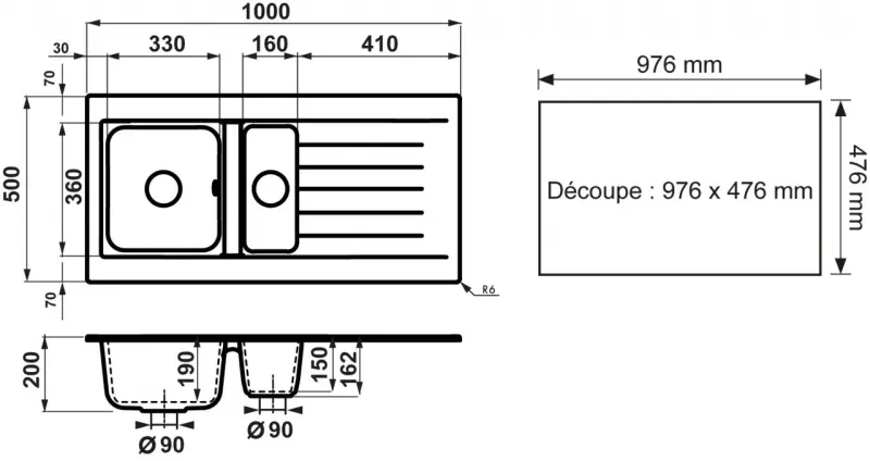 Ausmann Fibre 1,5 bela plastična pomivalno korito, obrnljivo z odcejalnikom, vgradnja 100x50 cm 1208956786