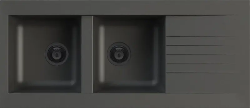 Ausmann Fibre dvojno črno plastično pomivalno korito, reverzibilno z odcejalnikom, nadgradnja 116x50 cm s črnim čepom 1208956790