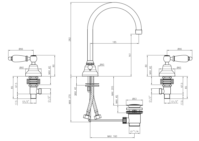 PB klasična pipa 3 luknjasta umivalniška pipa Bele ročice z okroglim izlivom Krom 1208956912