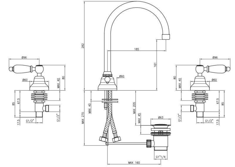 PB klasična pipa 3-luknjasta umivalniška pipa Beli ročaji z okroglo izlivno bron 1208956913