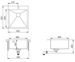 Ausmann Turt bakrena pomivalno korito 450x505mm z odprtino za pipo, vgradnja pod pult, nad pult in v ravni s pultom 1208956959