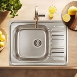 Ausmann Basic roestvrijstalen opbouwspoelbak met afdruiprek, omkeerbaar, 64x48 cm, inclusief sifon, 1208956968