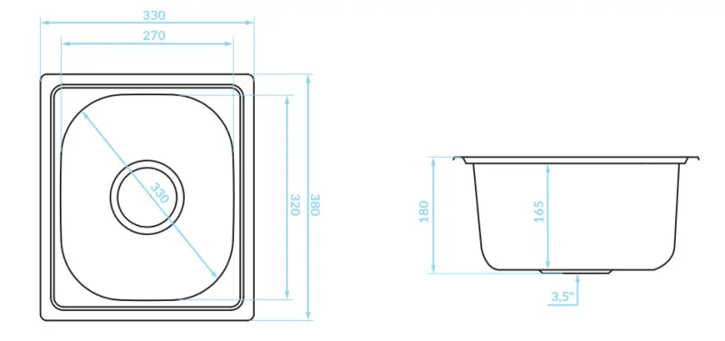 Ausmann Basic kleine inox nadpultni umivalnik 33x38 cm vključno s sifonom 1208956972