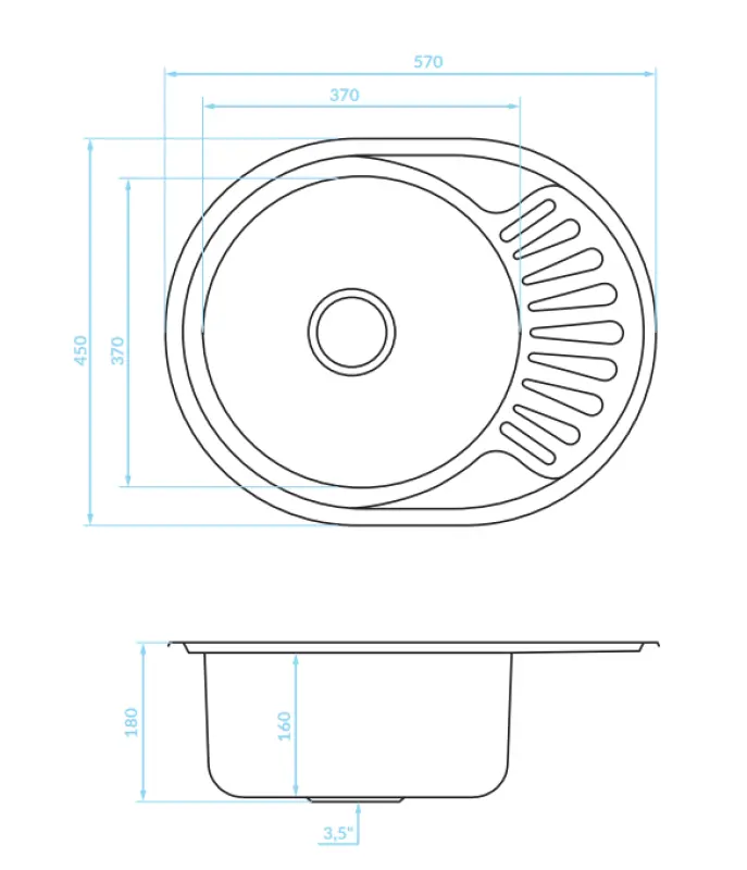 Ausmann Basic inox opbouw spoelbak met afdruip omkeerbaar 57x45 cm inclusief sifon 1208956973