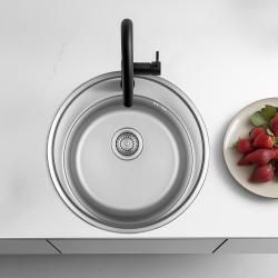 Ausmann Basic inox nadgradni okrogli umivalnik s odprtino za pipo 51 cm, vključno s sifonom 1208956976