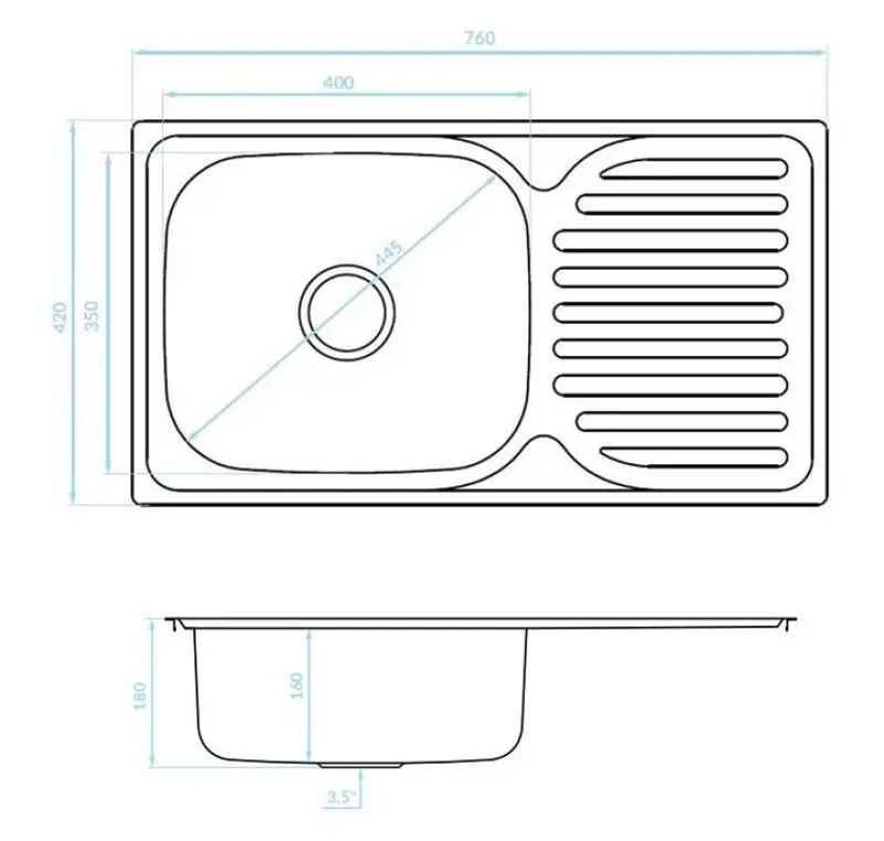 Ausmann Basic inox nadgradna pomivalna korita z odcejalnikom, obojestranska, 76x42 cm, vključno s sifonom 1208956978