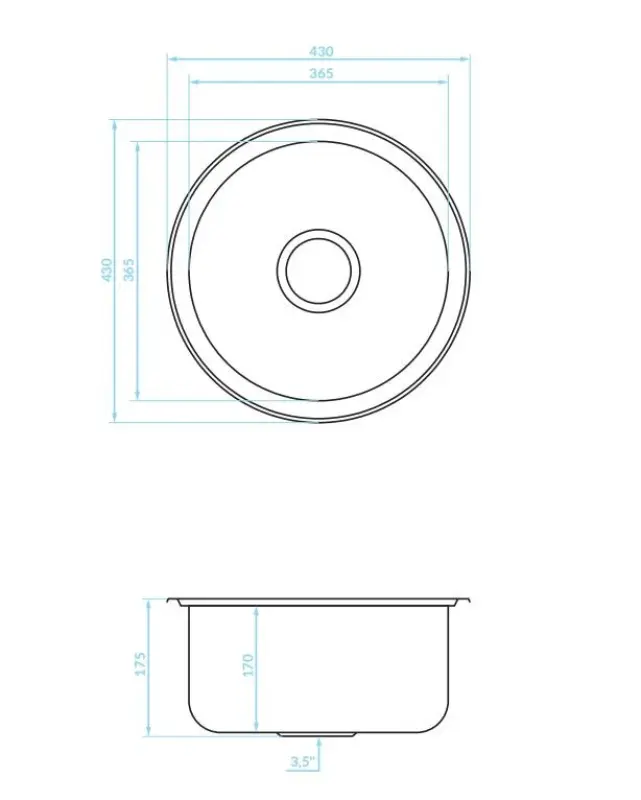 Ausmann Basic ronde roestvrijstalen spoelbak opbouw 43 cm inclusief sifon 1208956999