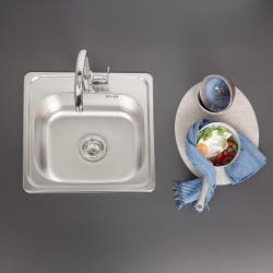 Ausmann Basic roestvrijstalen inbouw spoelbak 48x48 cm met kraangatbank inclusief sifon 1208957000