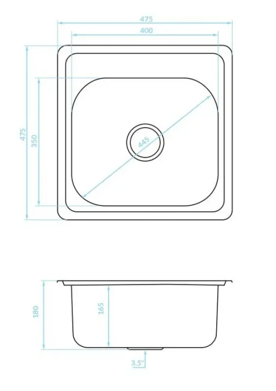 Ausmann Basic roestvrijstalen inbouw spoelbak 48x48 cm met kraangatbank inclusief sifon 1208957000