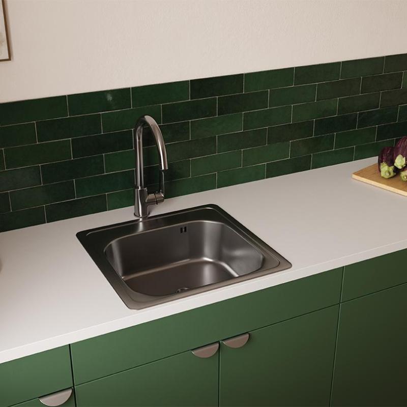 Ausmann Basic roestvrijstalen inbouw spoelbak 48x48 cm met kraangatbank inclusief sifon 1208957000