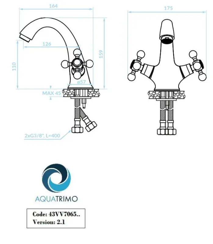 AquaTrimo Vivaldi klasična kromirana umivalniška armatura z vključenim umivalniškim čepom 43VV7065CM