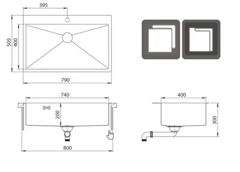 Ausmann Oder Blue veliki nerjaveči jekleni umivalnik 79x50cm za ravno vgradnjo in nadgradnjo z odprtino za pipico 1208957119