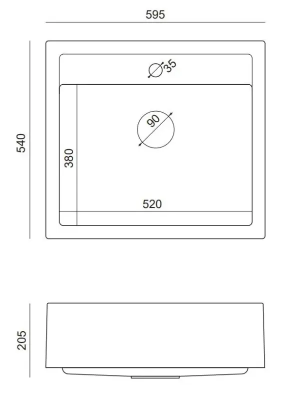 Quadri Kmečka hiša podeželski vgradni ali nadgradni granitni pomivalnik mat črna 595x540mm 1208957208