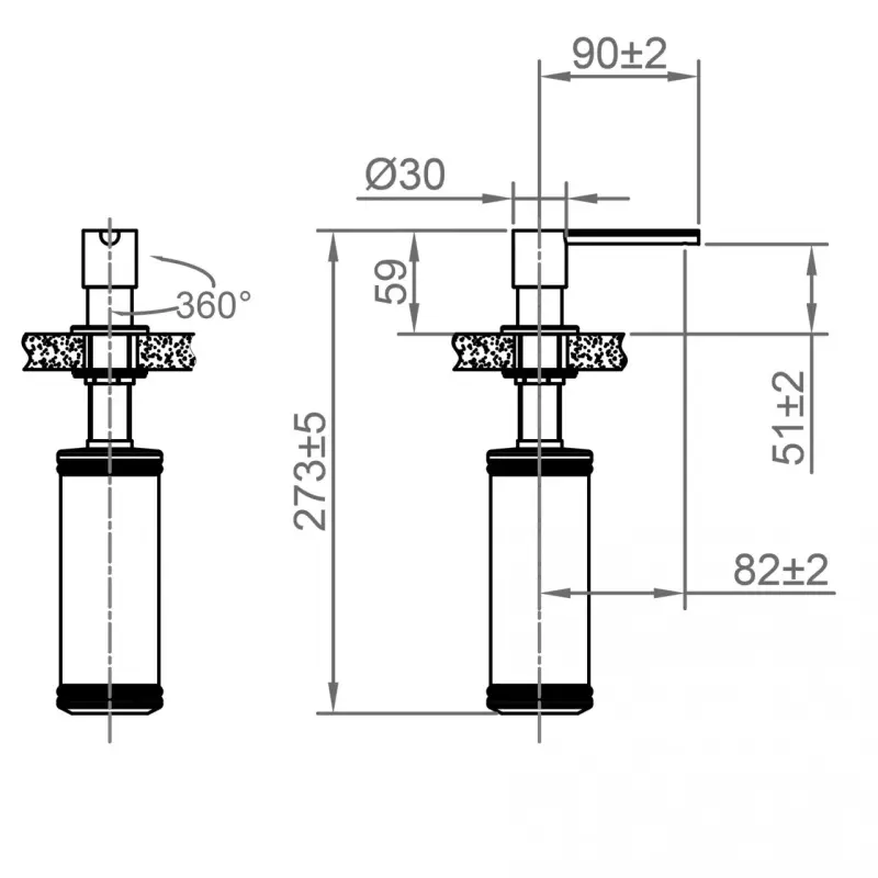 CARESSI ingebouwde zeepdispenser voor in het aanrechtblad pvd gun metal CA203GM