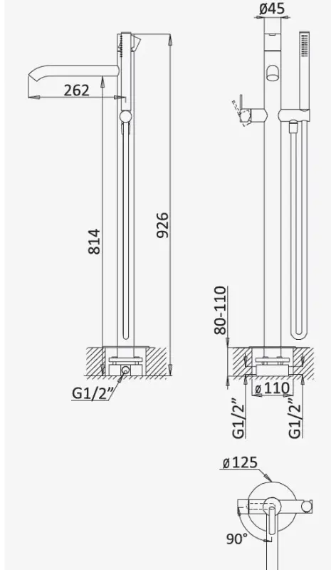 AquaTrimo Acciaio samostojna kopalna pipa s prho iz nerjavečega jekla 1208957285