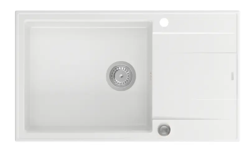 Quadri Luton bel lavello grande in granito bianco con sgocciolatoio reversibile 86x50cm con tappo in acciaio inossidabile 1208957325