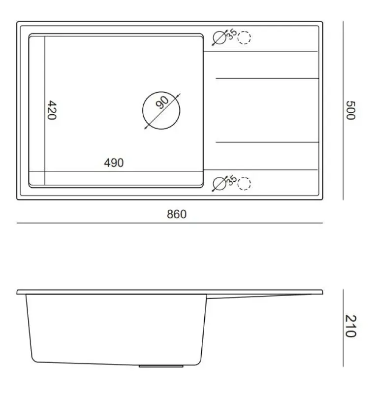 Quadri Luton črno granitno veliko nadgradno korito s odcejalnikom, obojestransko, 86x50 cm, s črnim zamaškom 1208957326