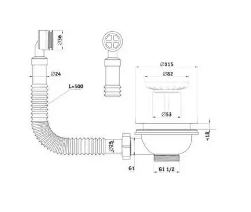 GraniteMy Odtočni set beton siv z okroglo prelivno odprtino 1208957347